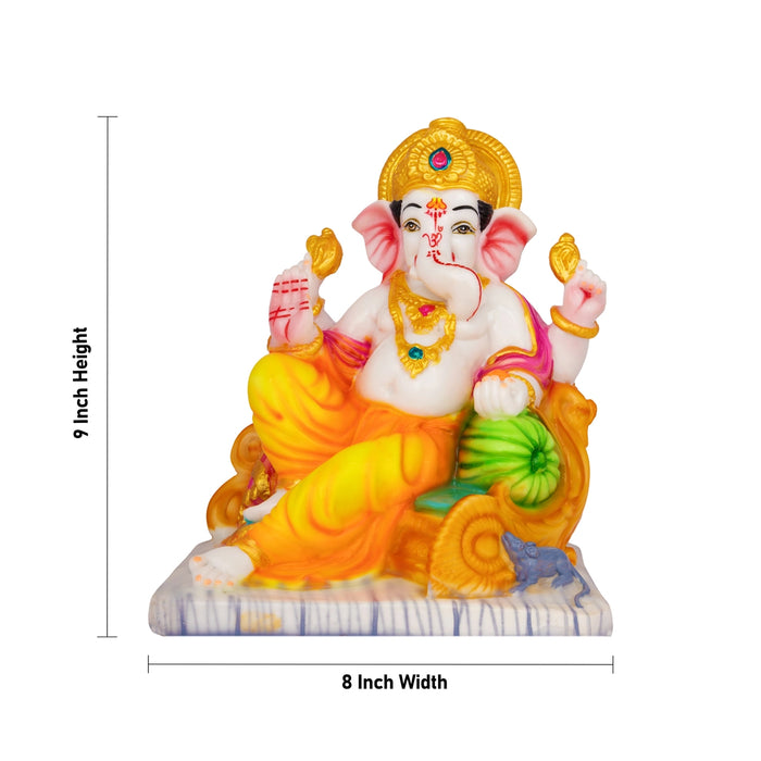 Ganesha Sitting On Simhasan Murti - 9 x 8 Inches | Resin Idol/ Vinayagar Statue For Home & Pooja space