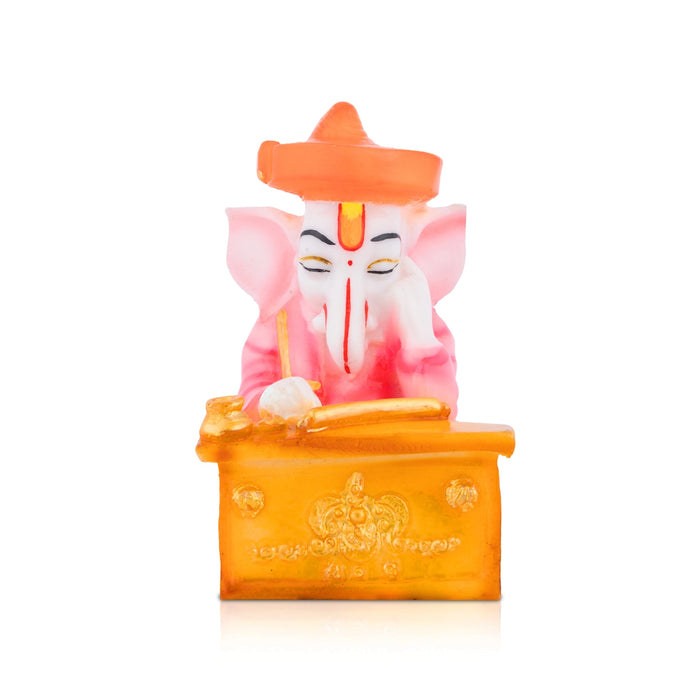 Studing Ganesha Murti - 4.5 x 2.5 Inches | Resin Idol/ Vinayagar Statue For Pooja Space