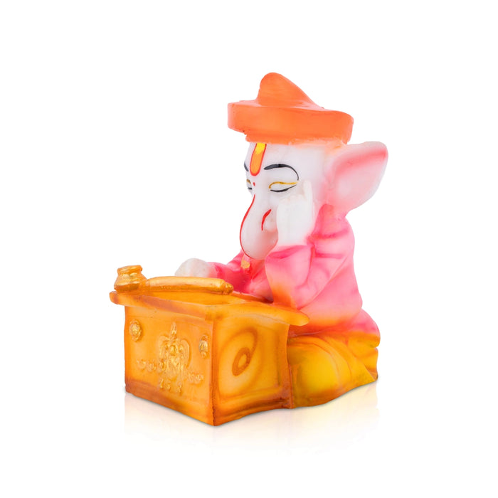 Studing Ganesha Murti - 4.5 x 2.5 Inches | Resin Idol/ Vinayagar Statue For Pooja Space