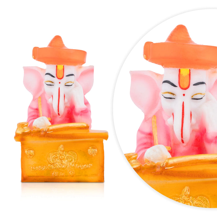 Studing Ganesha Murti - 4.5 x 2.5 Inches | Resin Idol/ Vinayagar Statue For Pooja Space