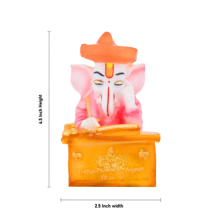 Studing Ganesha Murti - 4.5 x 2.5 Inches | Resin Idol/ Vinayagar Statue For Pooja Space
