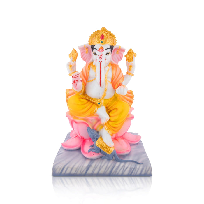 Vinayagar Sitting On Lotus Base Murti - 10 x 7 Inches | Resin Statue/ Ganesha Idol with Crown For Festive Decor