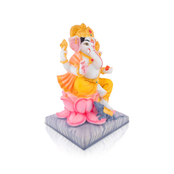 Vinayagar Sitting On Lotus Base Murti - 10 x 7 Inches | Resin Statue/ Ganesha Idol with Crown For Festive Decor