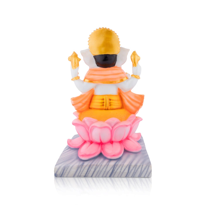 Vinayagar Sitting On Lotus Base Murti - 10 x 7 Inches | Resin Statue/ Ganesha Idol with Crown For Festive Decor