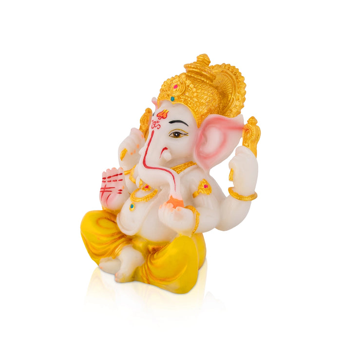Mukut Vinayagar Sitting Statue - 5.5 x 5 Inches | Resin Murti/ Ganpati Idol For Spiritual Decor