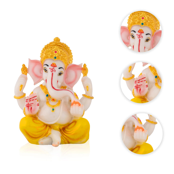 Mukut Vinayagar Sitting Statue - 5.5 x 5 Inches | Resin Murti/ Ganpati Idol For Spiritual Decor