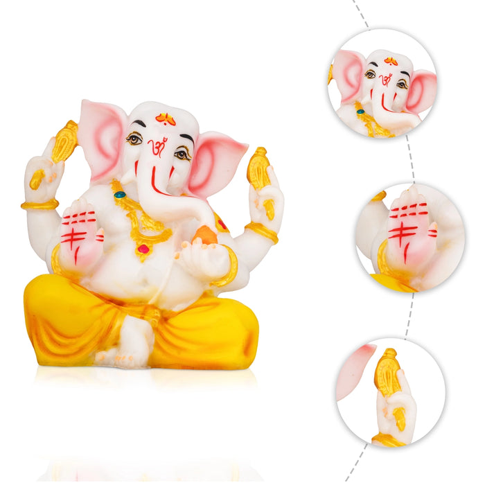 Ganpati Sitting Idol - 4.5 x 5 Inches | Resin Idol Murti / Ganesha Murti For Festive Decor