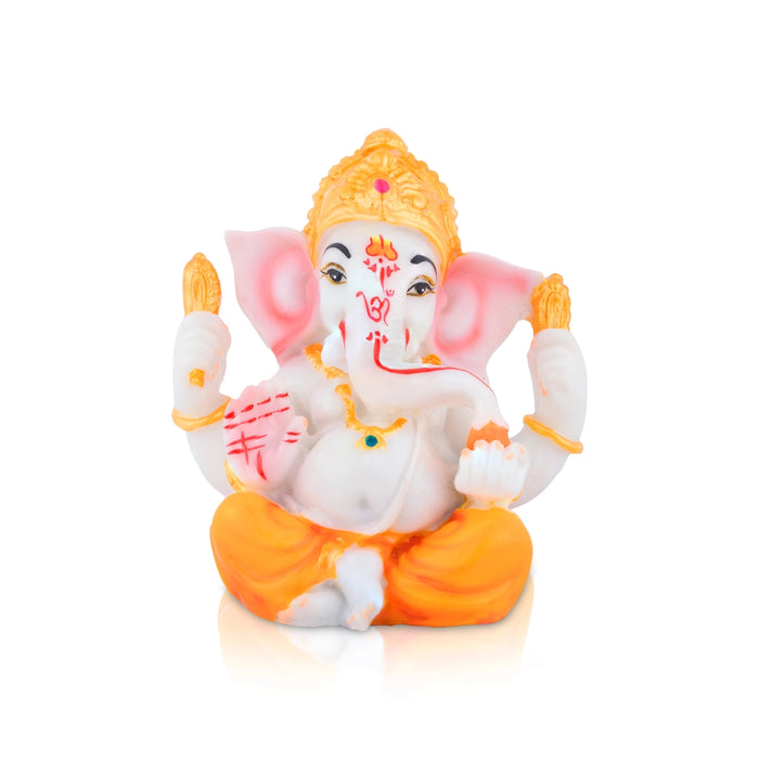 Mukut Ganesha Sitting Statue - 4.5 x 4 Inches | Resin Idol / Ganpati Murti For Home & pooja Space
