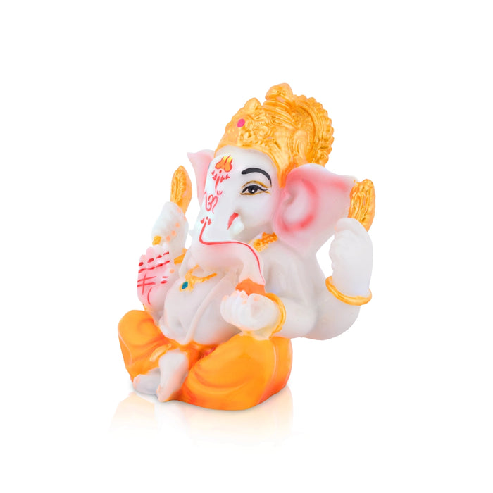 Mukut Ganesha Sitting Statue - 4.5 x 4 Inches | Resin Idol / Ganpati Murti For Home & pooja Space