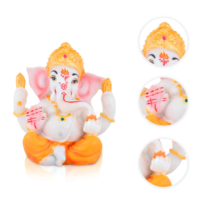 Mukut Ganesha Sitting Statue - 4.5 x 4 Inches | Resin Idol / Ganpati Murti For Home & pooja Space