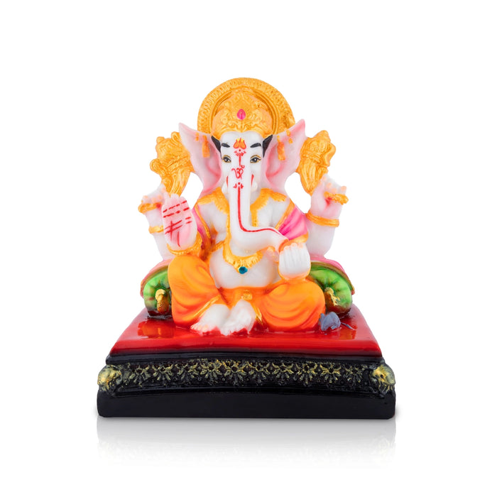 Ganpati Sitting On Square Base With Takiya Murti - 7 x 5.5 Inches | Resin Statue / Vinayagar Idol For Pooja Room
