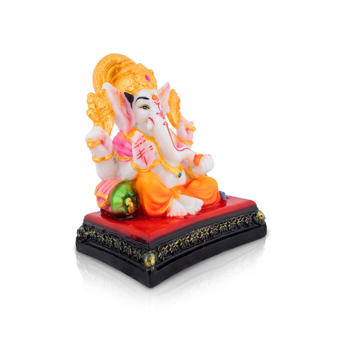 Ganpati Sitting On Square Base With Takiya Murti - 7 x 5.5 Inches | Resin Statue / Vinayagar Idol For Pooja Room