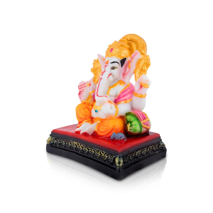 Ganpati Sitting On Square Base With Takiya Murti - 7 x 5.5 Inches | Resin Statue / Vinayagar Idol For Pooja Room