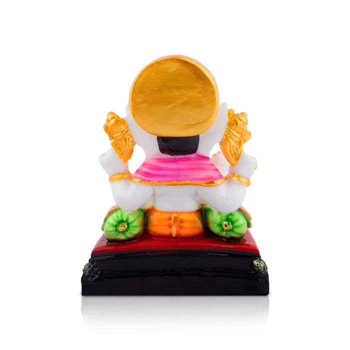 Ganpati Sitting On Square Base With Takiya Murti - 7 x 5.5 Inches | Resin Statue / Vinayagar Idol For Pooja Room