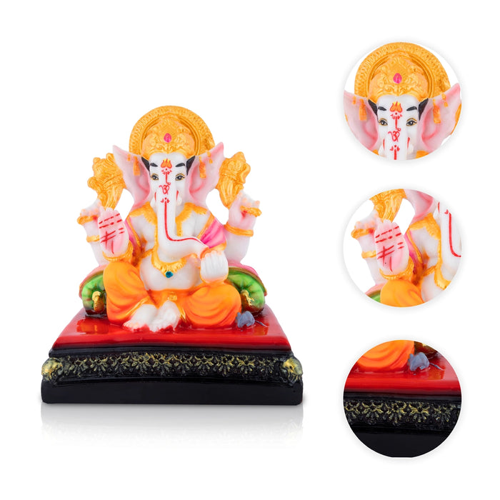Ganpati Sitting On Square Base With Takiya Murti - 7 x 5.5 Inches | Resin Statue / Vinayagar Idol For Pooja Room