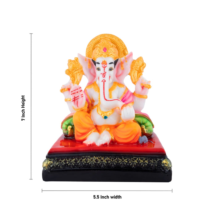 Ganpati Sitting On Square Base With Takiya Murti - 7 x 5.5 Inches | Resin Statue / Vinayagar Idol For Pooja Room