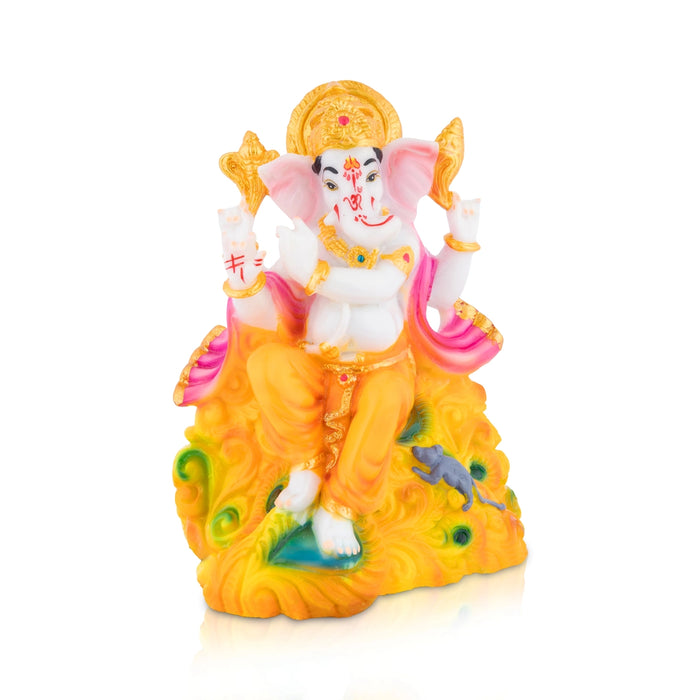 Ganpati Sitting On Base Statue - 7.5 x 5 Inches | Resin Murti/ Ganpati Idol For Pooja Room