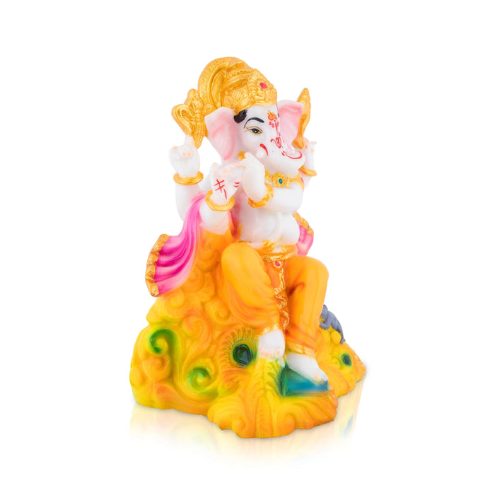 Ganpati Sitting On Base Statue - 7.5 x 5 Inches | Resin Murti/ Ganpati Idol For Pooja Room
