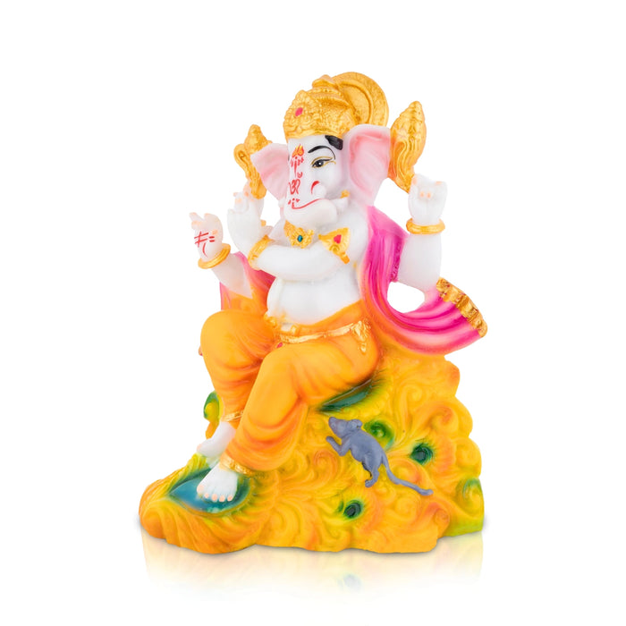 Ganpati Sitting On Base Statue - 7.5 x 5 Inches | Resin Murti/ Ganpati Idol For Pooja Room