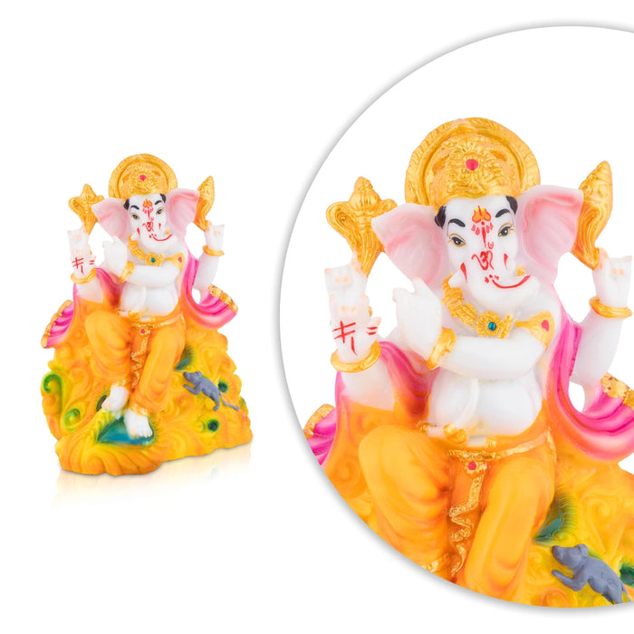 Ganpati Sitting On Base Statue - 7.5 x 5 Inches | Resin Murti/ Ganpati Idol For Pooja Room