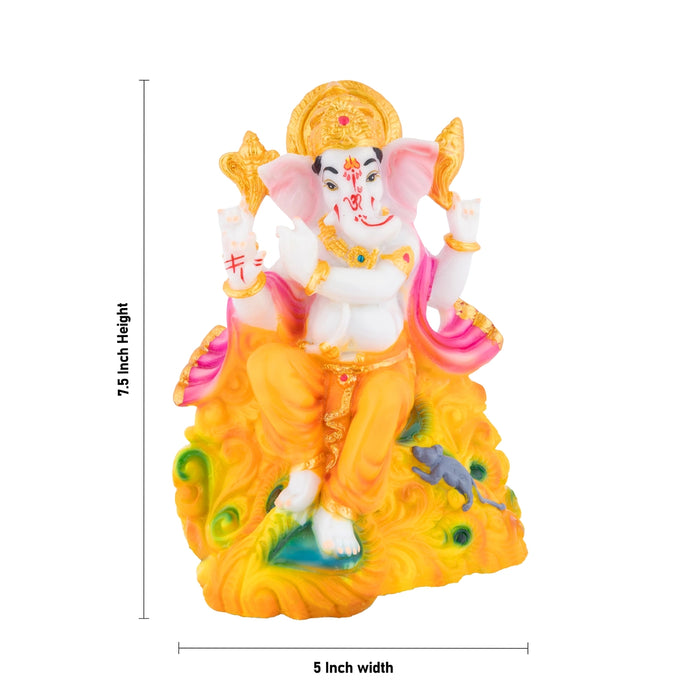 Ganpati Sitting On Base Statue - 7.5 x 5 Inches | Resin Murti/ Ganpati Idol For Pooja Room