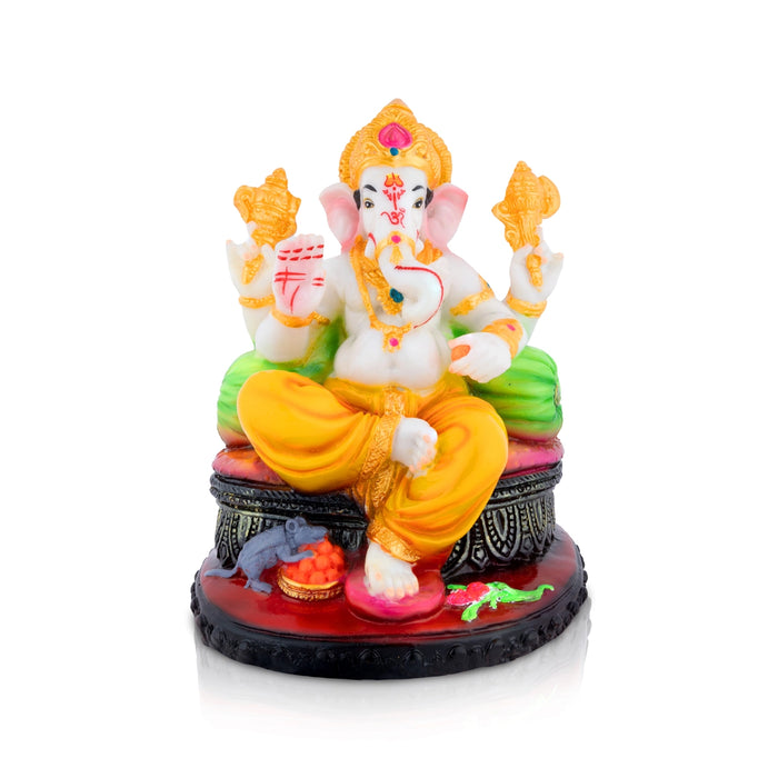 Ganesha Sitting On Base Statue - 7.5 x 5.5 Inches | Resin Murti/ vinayagar Statue For Pooja Room