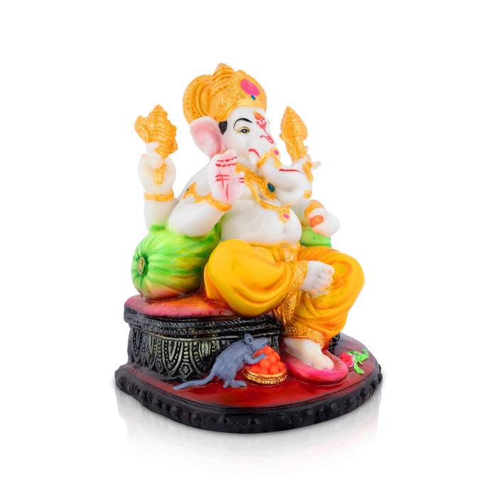 Ganesha Sitting On Base Statue - 7.5 x 5.5 Inches | Resin Murti/ vinayagar Statue For Pooja Room