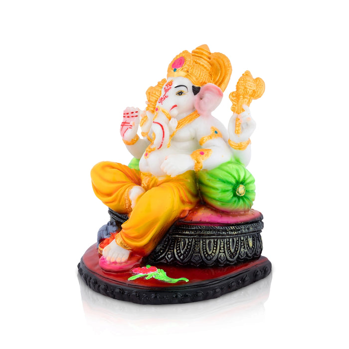 Ganesha Sitting On Base Statue - 7.5 x 5.5 Inches | Resin Murti/ vinayagar Statue For Pooja Room