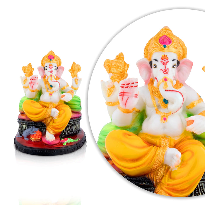 Ganesha Sitting On Base Statue - 7.5 x 5.5 Inches | Resin Murti/ vinayagar Statue For Pooja Room