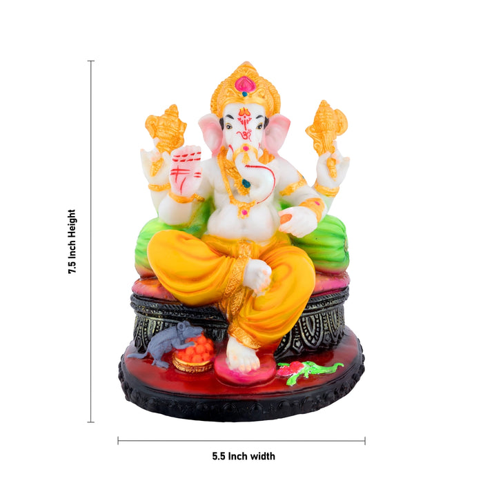 Ganesha Sitting On Base Statue - 7.5 x 5.5 Inches | Resin Murti/ vinayagar Statue For Pooja Room