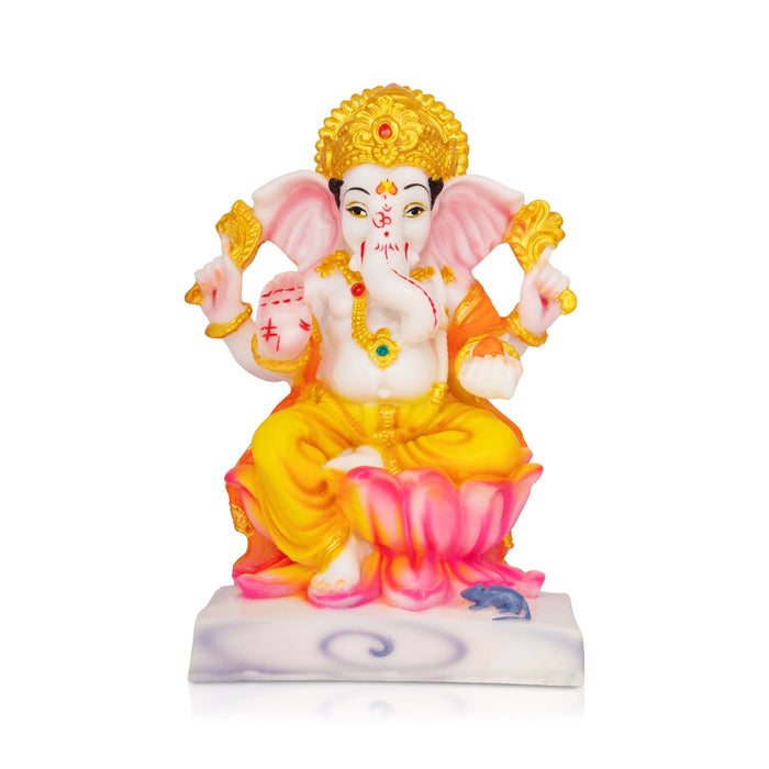 Ganapati Sitting On Lotus Base Murti - 7 x 5 Inches | Marble Dust Idol/ Vinayagar Statue For Pooja Room