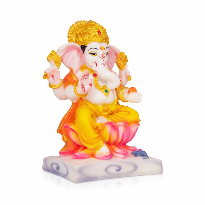 Ganapati Sitting On Lotus Base Murti - 7 x 5 Inches | Marble Dust Idol/ Vinayagar Statue For Pooja Room