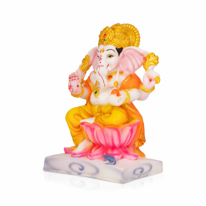 Ganapati Sitting On Lotus Base Murti - 7 x 5 Inches | Marble Dust Idol/ Vinayagar Statue For Pooja Room