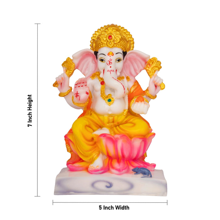 Ganapati Sitting On Lotus Base Murti - 7 x 5 Inches | Marble Dust Idol/ Vinayagar Statue For Pooja Room