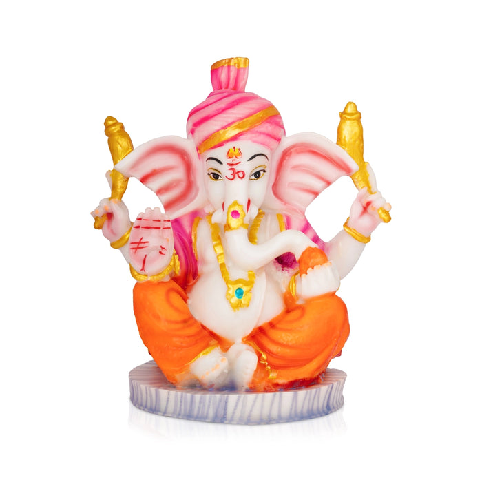 Mukut Ganesha Sitting On Round Base Murti - 7 x 6 Inches | Resin Idol/ Ganpati Statue For Pooja Room