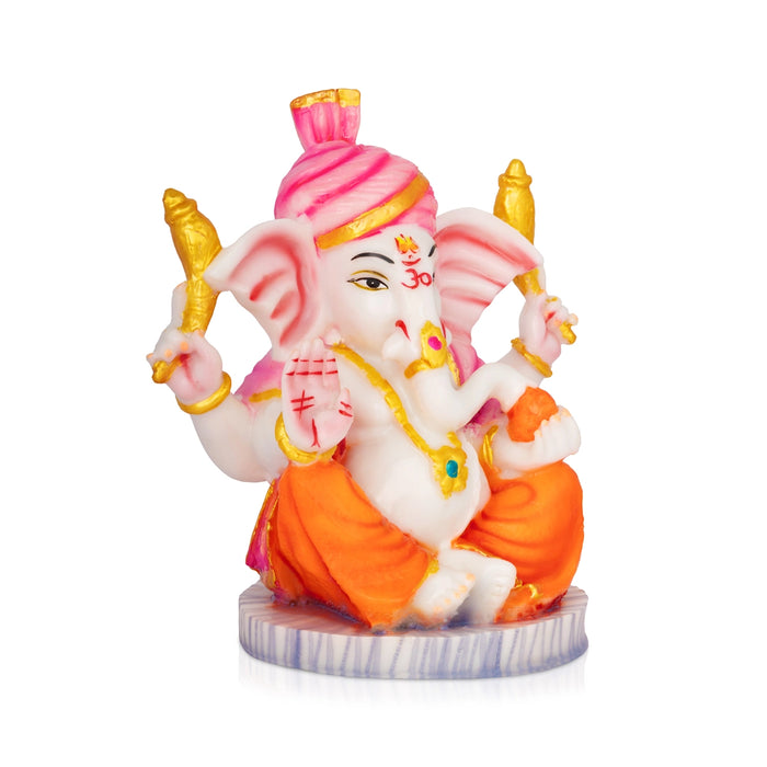 Mukut Ganesha Sitting On Round Base Murti - 7 x 6 Inches | Resin Idol/ Ganpati Statue For Pooja Room