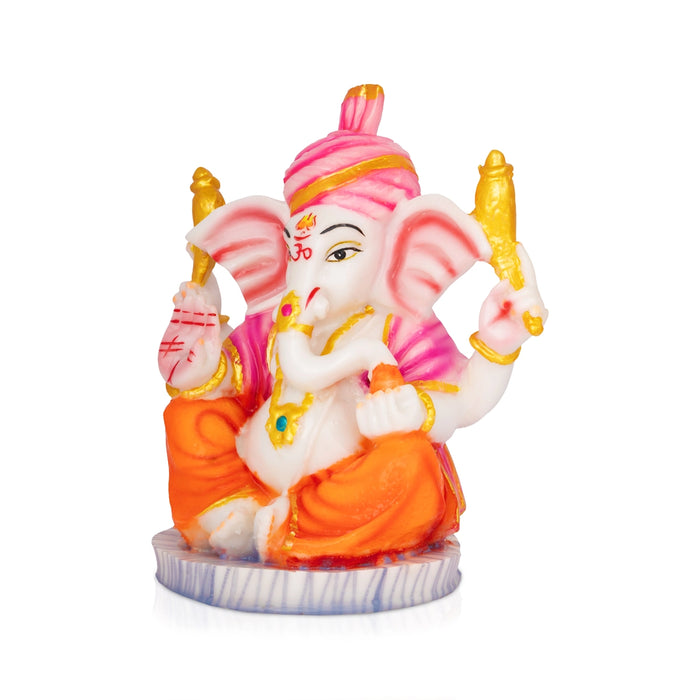 Mukut Ganesha Sitting On Round Base Murti - 7 x 6 Inches | Resin Idol/ Ganpati Statue For Pooja Room