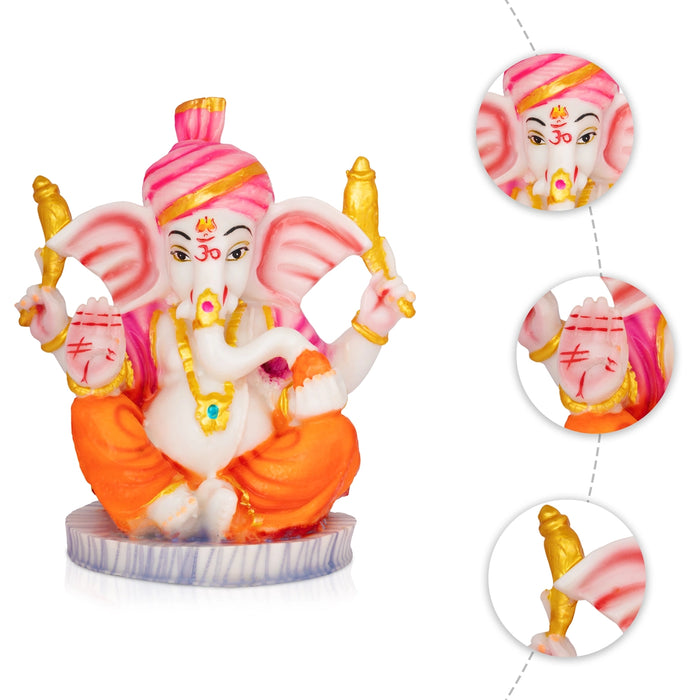 Mukut Ganesha Sitting On Round Base Murti - 7 x 6 Inches | Resin Idol/ Ganpati Statue For Pooja Room