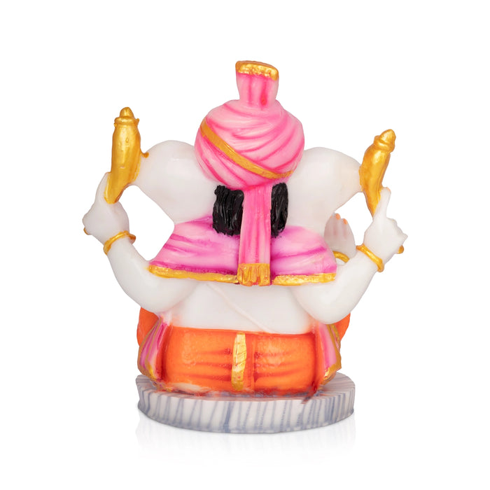 Mukut Ganesha Sitting On Round Base Murti - 7 x 6 Inches | Resin Idol/ Ganpati Statue For Pooja Room