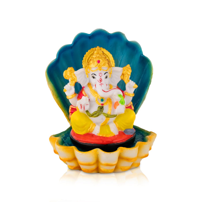 Vinayagar Sitting on shell Murti - 5.5 x 4.25 Inches | Resin Idol/ Ganapati Statue For Pooja space
