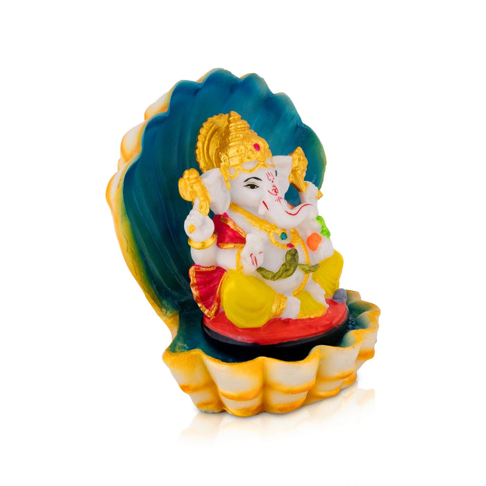 Vinayagar Sitting on shell Murti - 5.5 x 4.25 Inches | Resin Idol/ Ganapati Statue For Pooja space