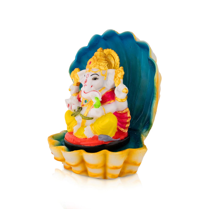 Vinayagar Sitting on shell Murti - 5.5 x 4.25 Inches | Resin Idol/ Ganapati Statue For Pooja space