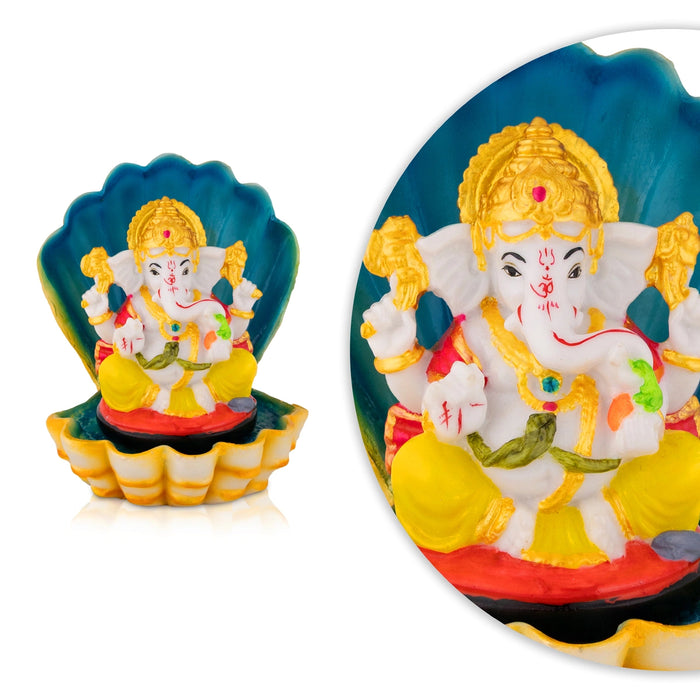 Vinayagar Sitting on shell Murti - 5.5 x 4.25 Inches | Resin Idol/ Ganapati Statue For Pooja space