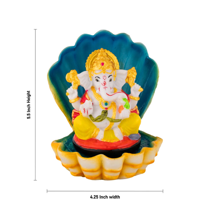 Vinayagar Sitting on shell Murti - 5.5 x 4.25 Inches | Resin Idol/ Ganapati Statue For Pooja space