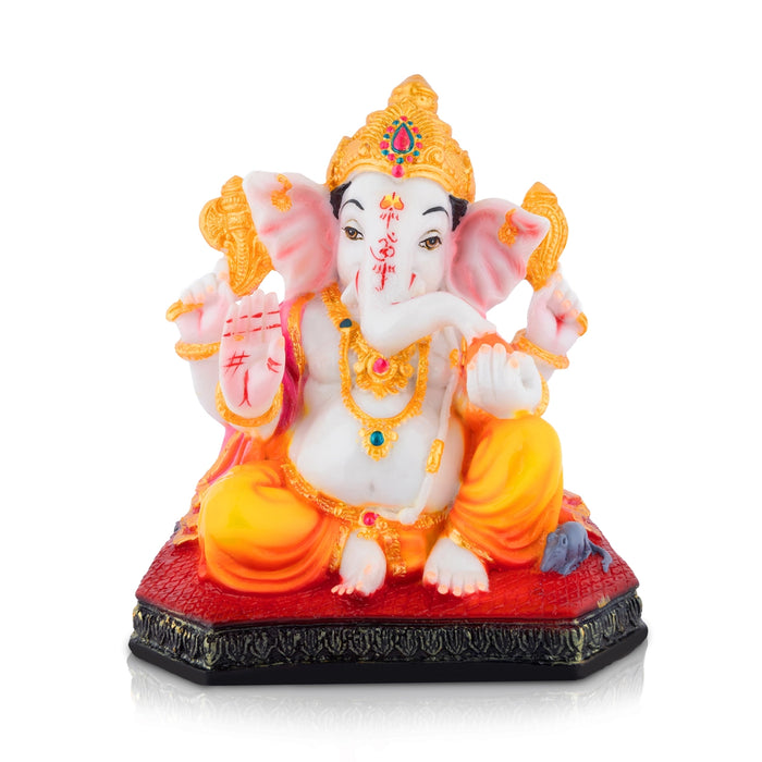 Ganesha Sitting On Base Murti - 8 x 7 Inches | Resin Statue/ Vinayagar Idol For Home Decor
