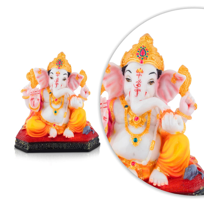 Ganesha Sitting On Base Murti - 8 x 7 Inches | Resin Statue/ Vinayagar Idol For Home Decor