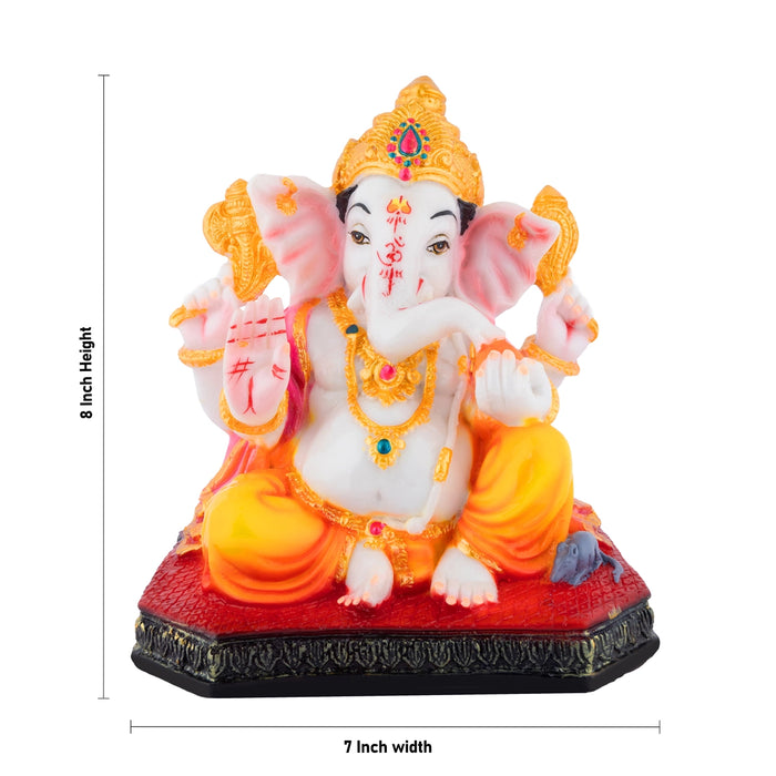Ganesha Sitting On Base Murti - 8 x 7 Inches | Resin Statue/ Vinayagar Idol For Home Decor