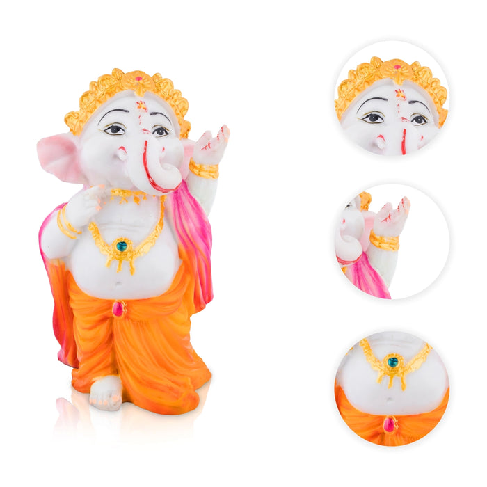 Ganpati Standing Idol - 8 x 4.5 Inches | Resin Murti / Vinayagar Statue for Festive Worship
