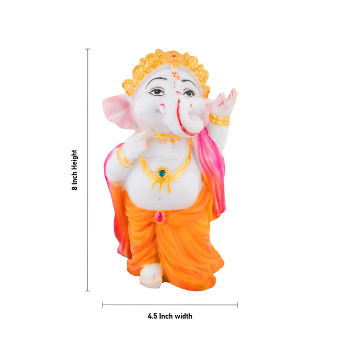 Ganpati Standing Idol - 8 x 4.5 Inches | Resin Murti / Vinayagar Statue for Festive Worship