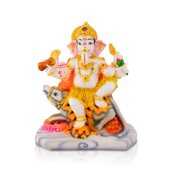 Vinayagar Sitting On Mouse Base Idol - 8 x 6.5 Inches | Resin Idol/ Ganpati Statue For Worship